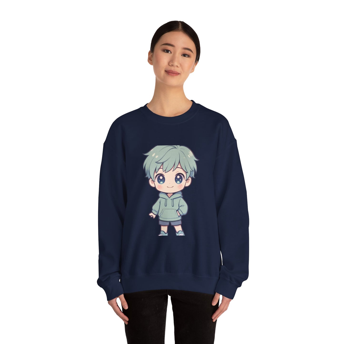 Chibi Green-Haired Boy Crewneck Sweatshirt - Cute Kawaii Anime Style