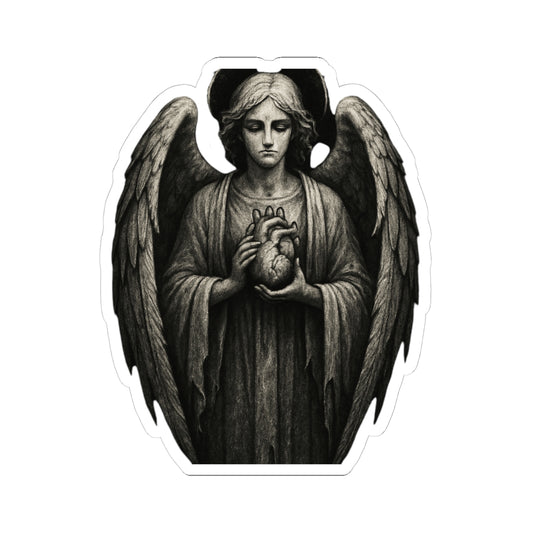 Gothic Angel Holding Sacred Heart Sticker — Kiss-Cut Vinyl Decal