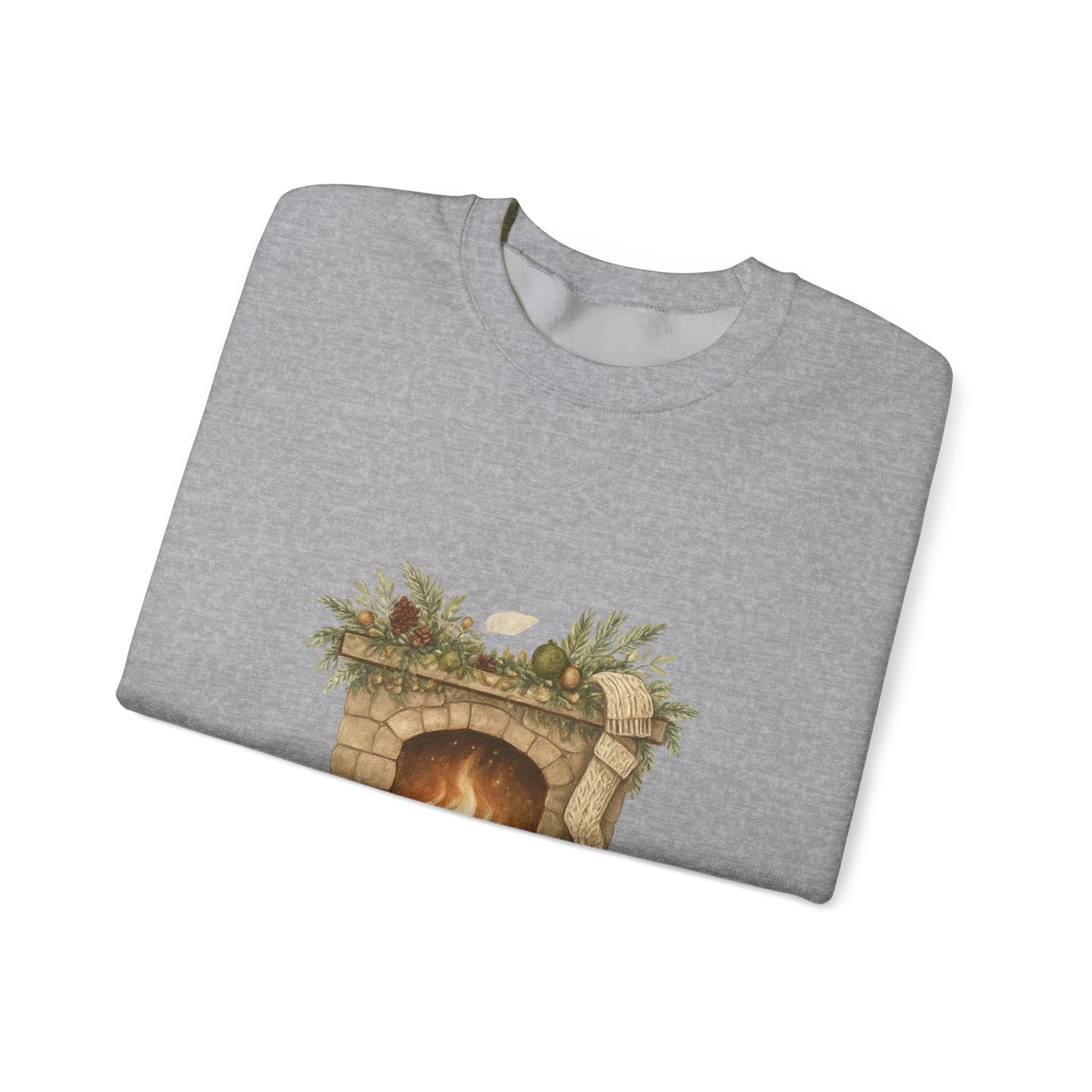 Crewneck Sweatshirt — "Home Is Where The Hearth Is" Fireplace Graphic Cozy Winter Pullover