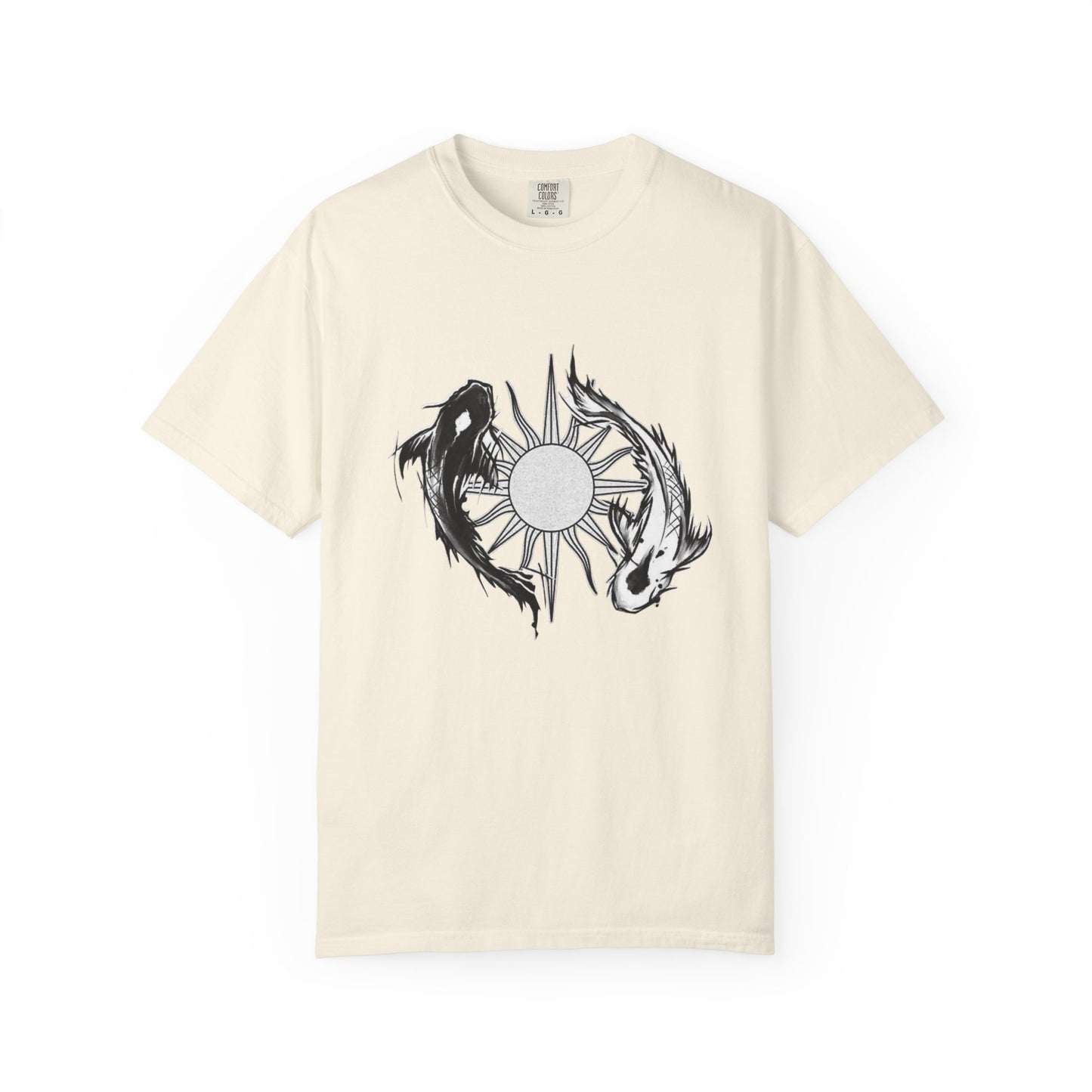 Koi Yin Yang Sun T-Shirt — Black & White Dragon Fish Symbol Tee