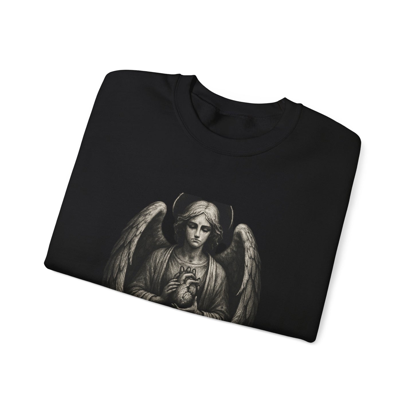Angel Statue Crewneck Sweatshirt — Gothic Memorial Angel Graphic