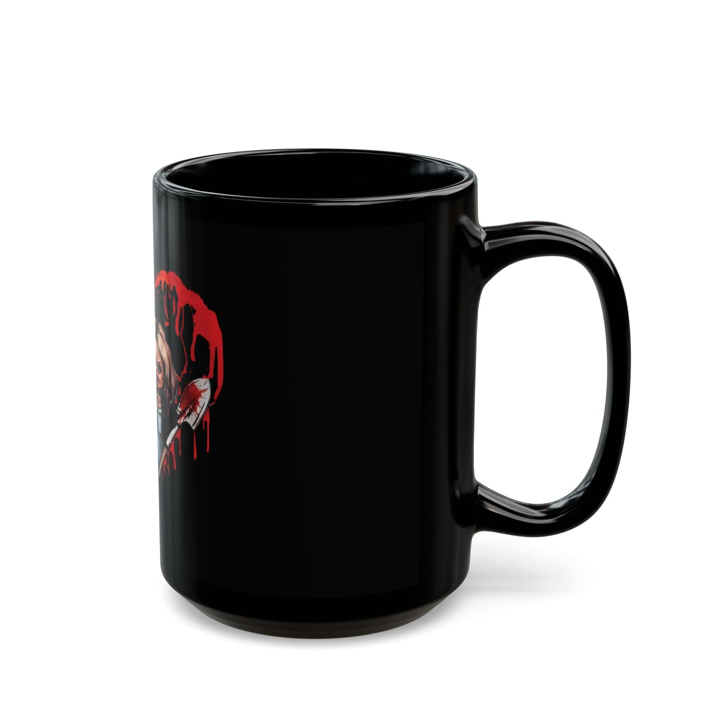 Horror Couple Heart Black Mug — Cute Creepy Chucky & Bride Design (11oz/15oz)