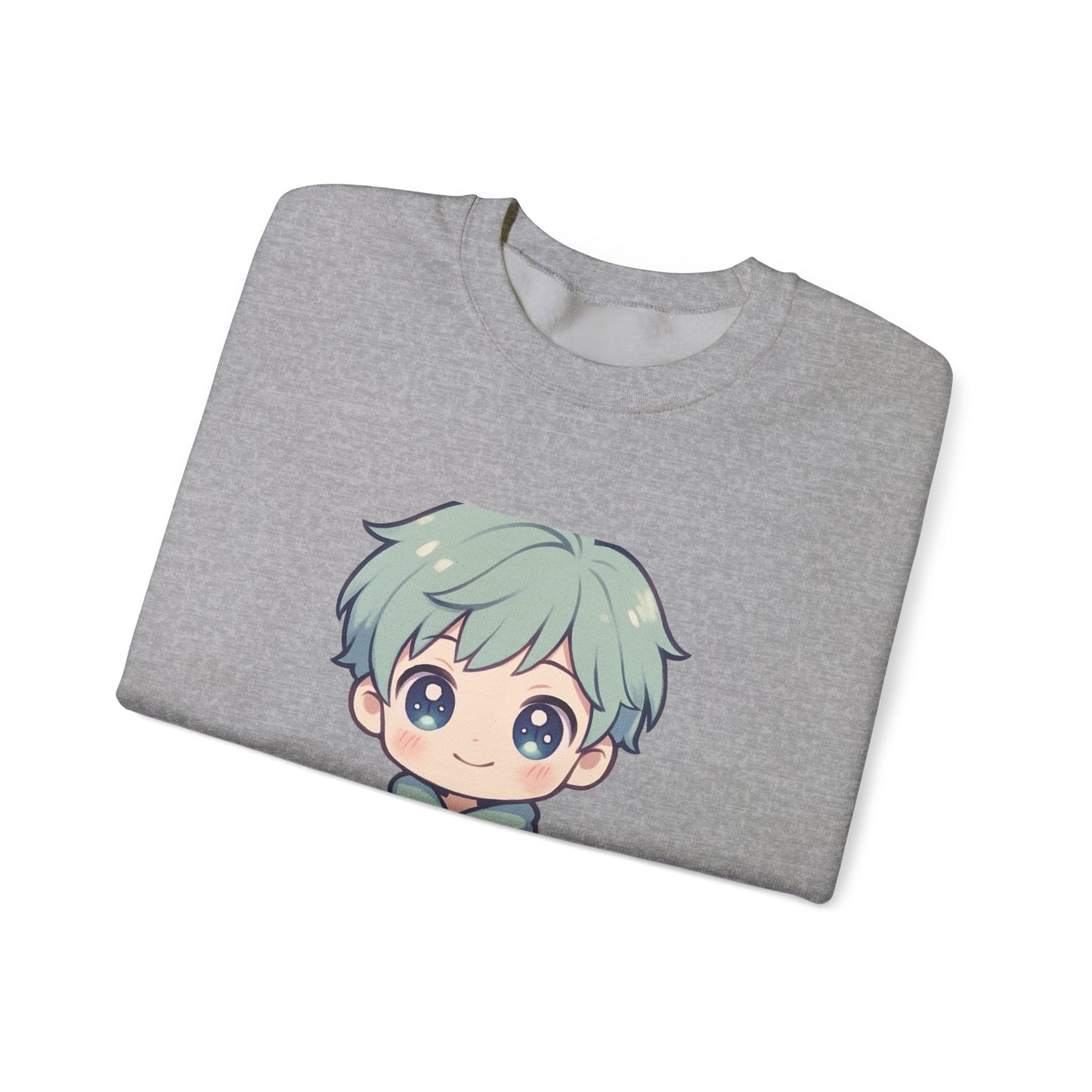 Chibi Green-Haired Boy Crewneck Sweatshirt - Cute Kawaii Anime Style