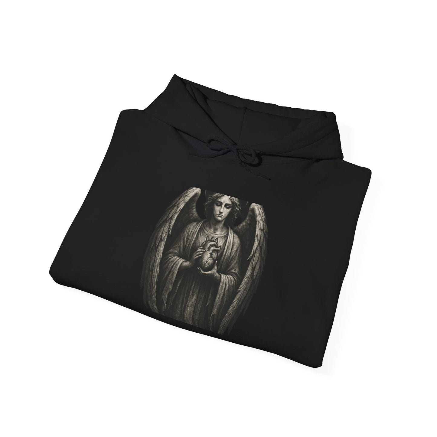 Gothic Angel Hoodie – Dark Winged Statue Graphic Pullover