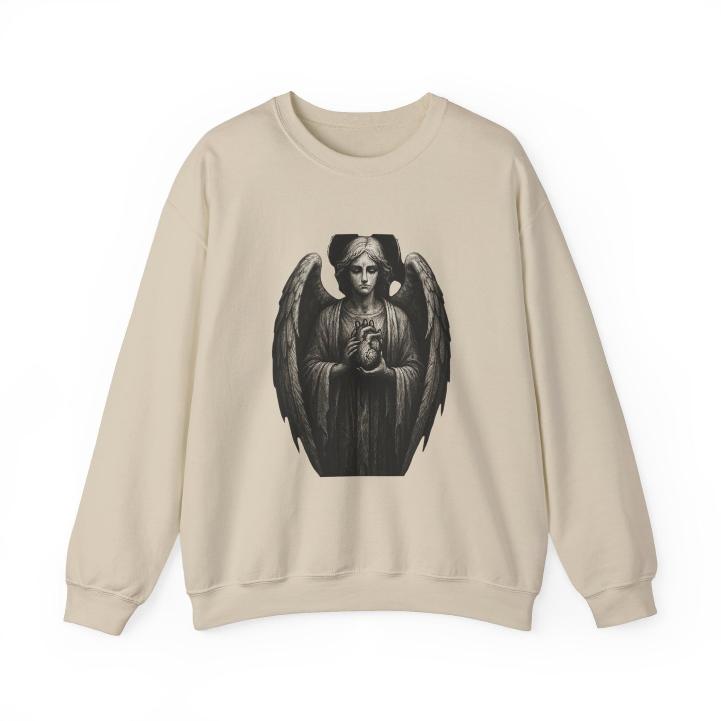 Angel Statue Crewneck Sweatshirt — Gothic Memorial Angel Graphic