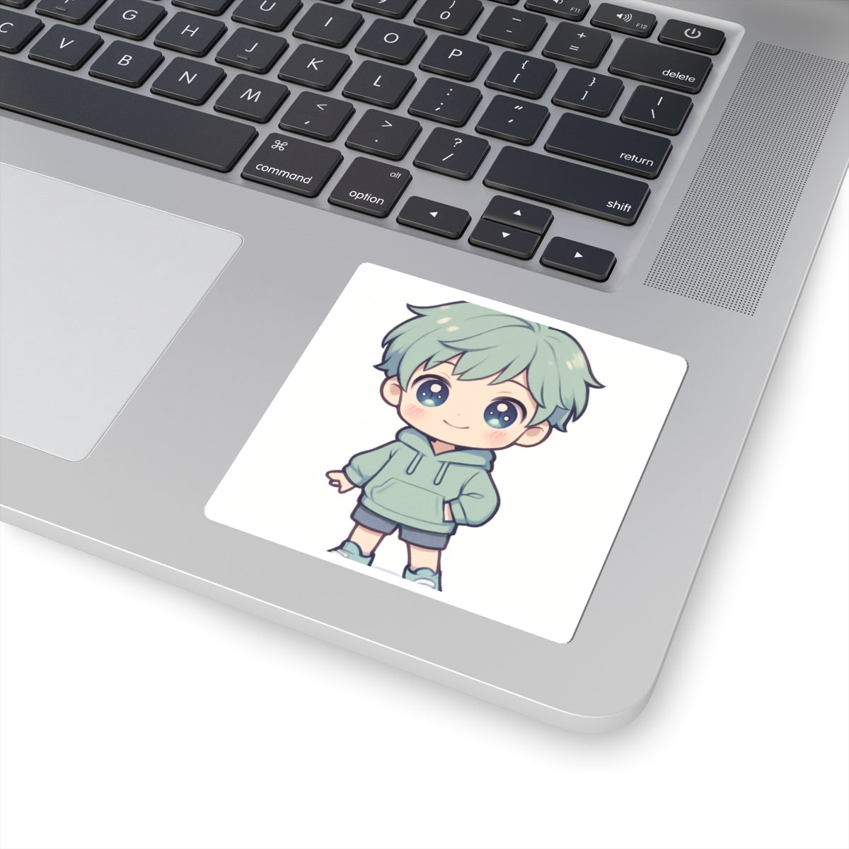 Chibi Boy Cute Anime Sticker — Pastel Green Hoodie Kiss-Cut Decal