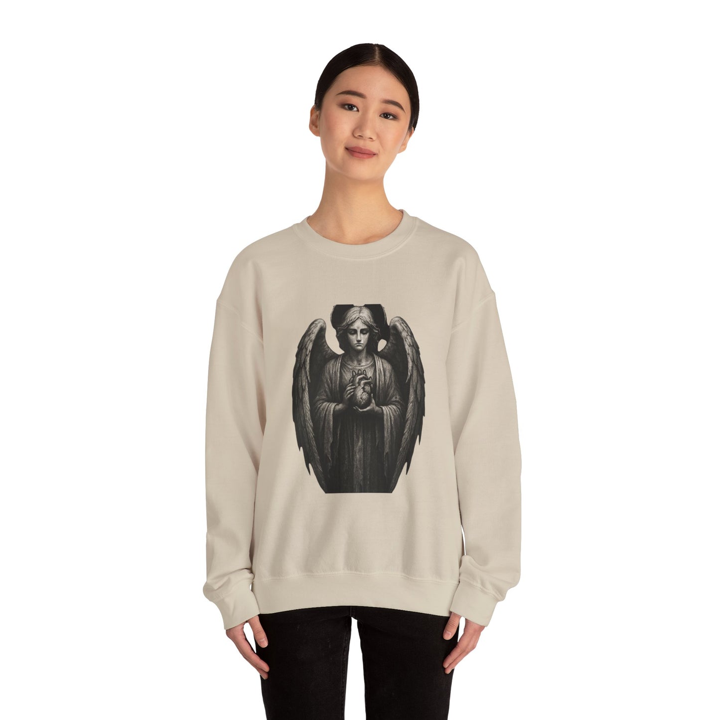 Angel Statue Crewneck Sweatshirt — Gothic Memorial Angel Graphic