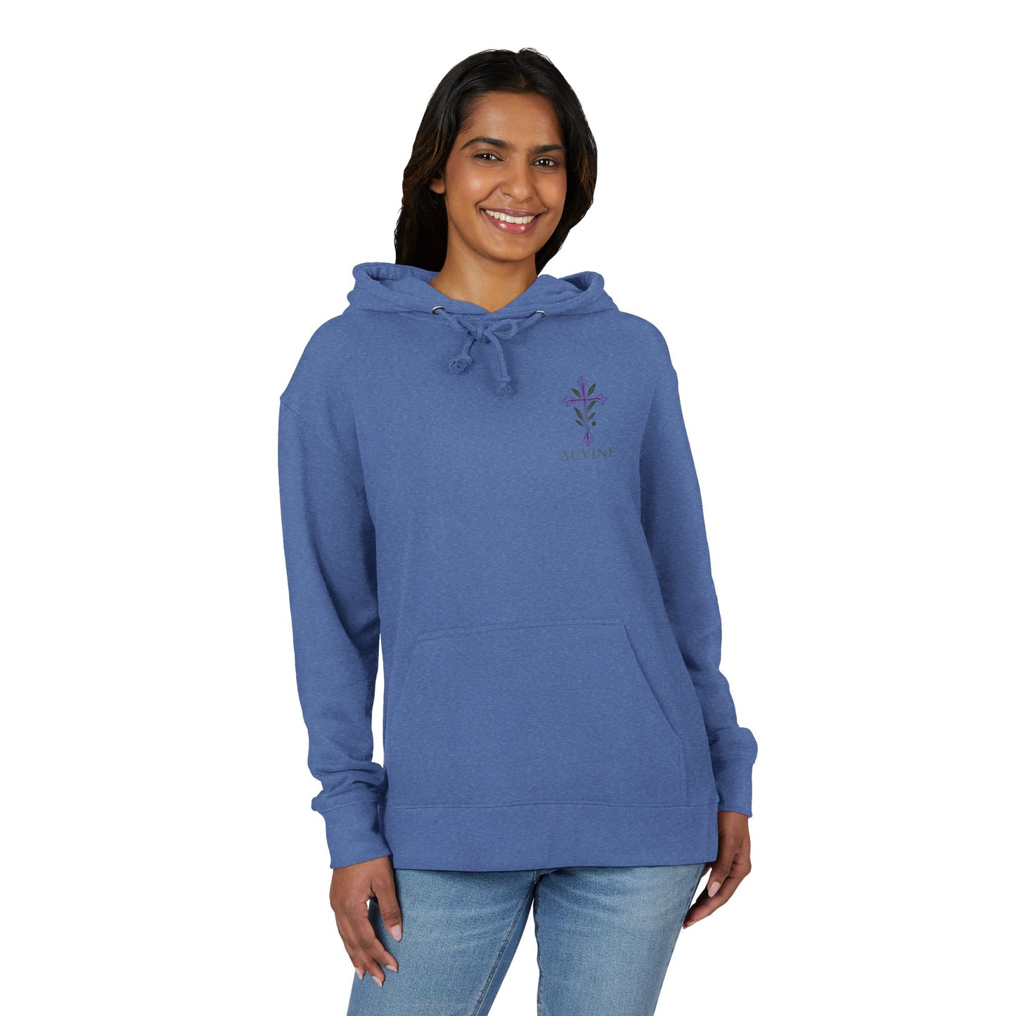 Stylish Unisex French Terry Hoodie with Purple Cross Design, Casual Wear, Gift for Teens, Faith-Inspired Fashion, Perfect for Cozy Days