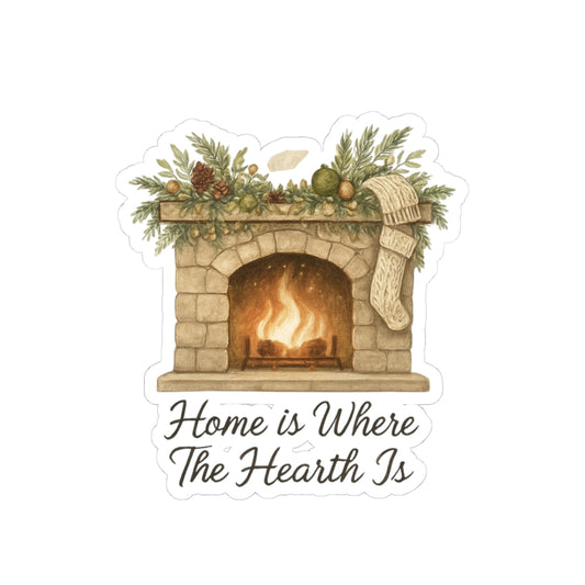 Home Is Where The Hearth Is Sticker — Cozy Fireplace Kiss-Cut Sticker