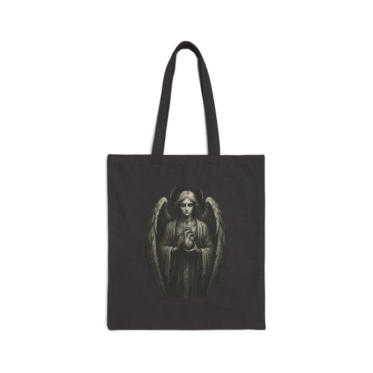 Angel Statue Tote Bag — Vintage Gothic Prayer Wings Canvas Tote