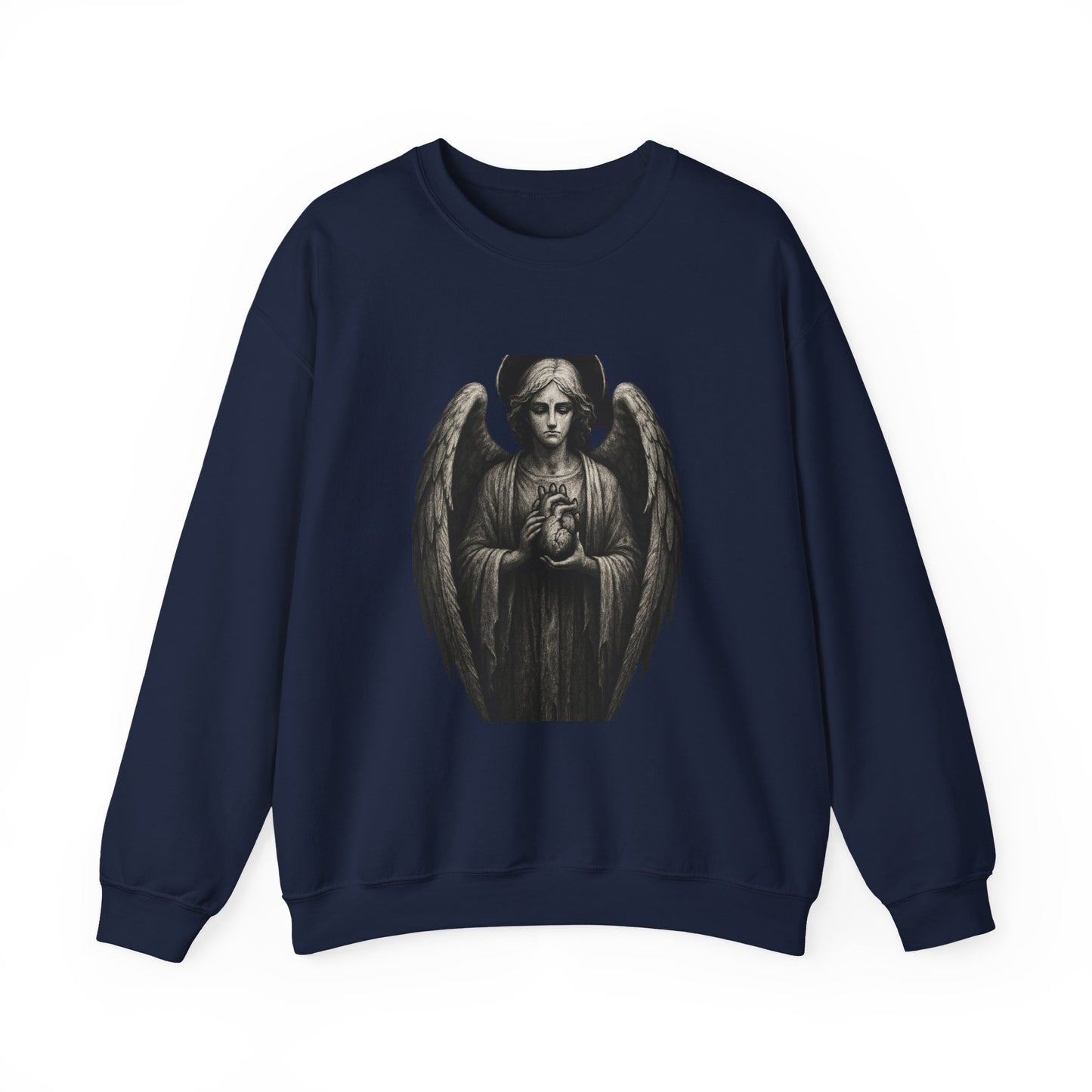 Angel Statue Crewneck Sweatshirt — Gothic Memorial Angel Graphic