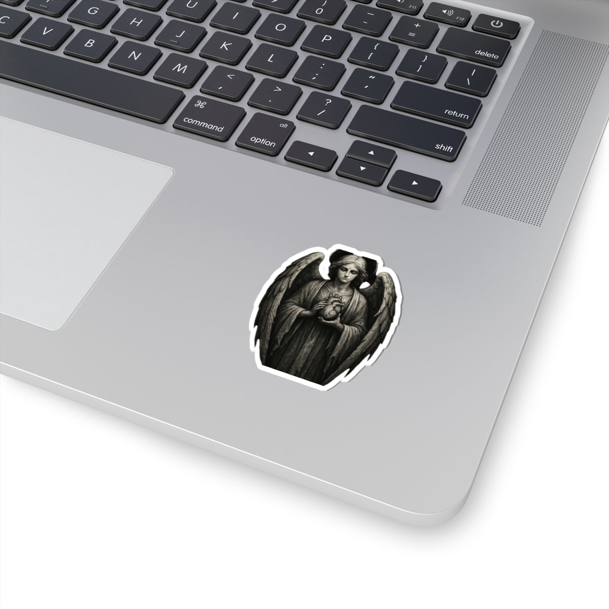 Gothic Angel Holding Sacred Heart Sticker — Kiss-Cut Vinyl Decal