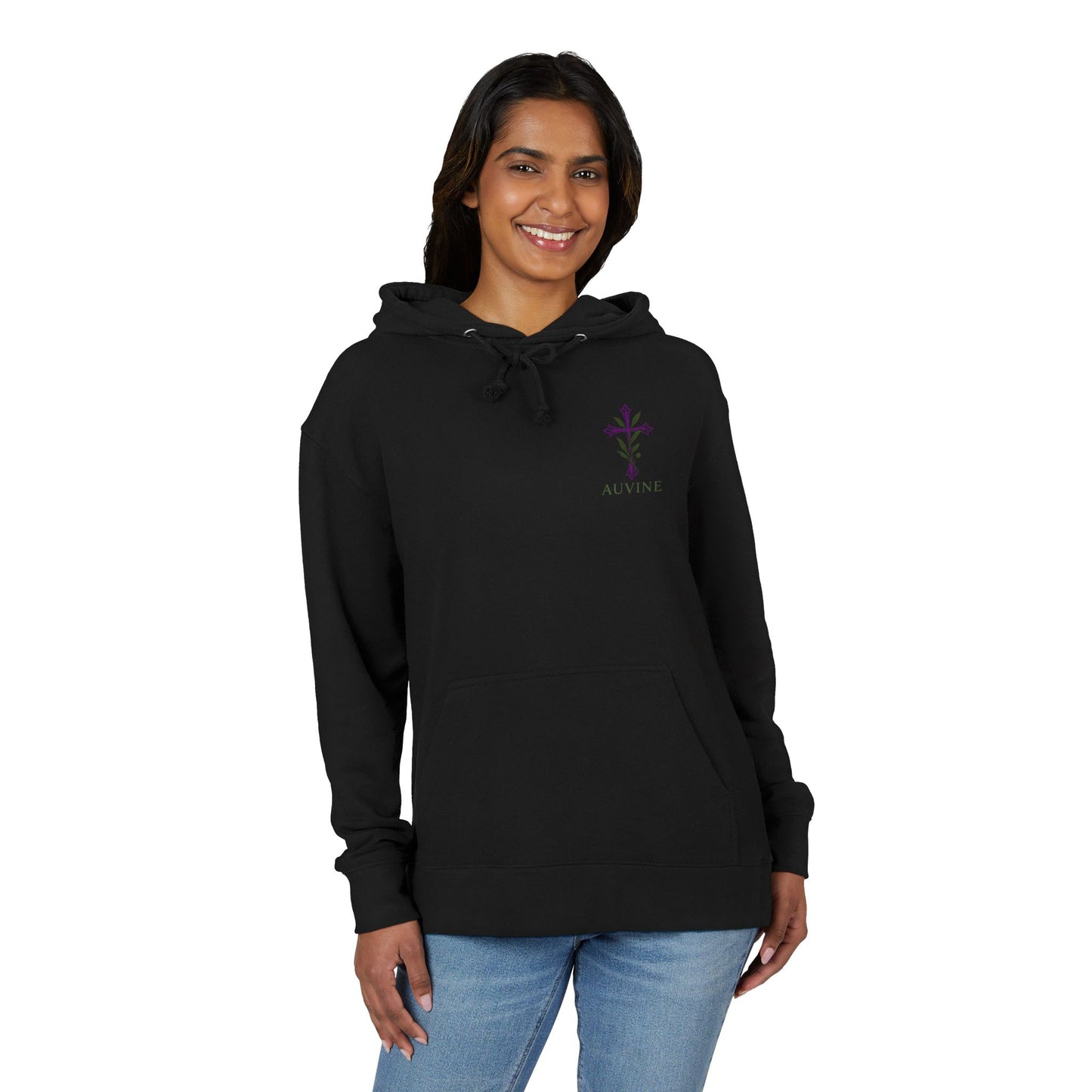 Stylish Unisex French Terry Hoodie with Purple Cross Design, Casual Wear, Gift for Teens, Faith-Inspired Fashion, Perfect for Cozy Days