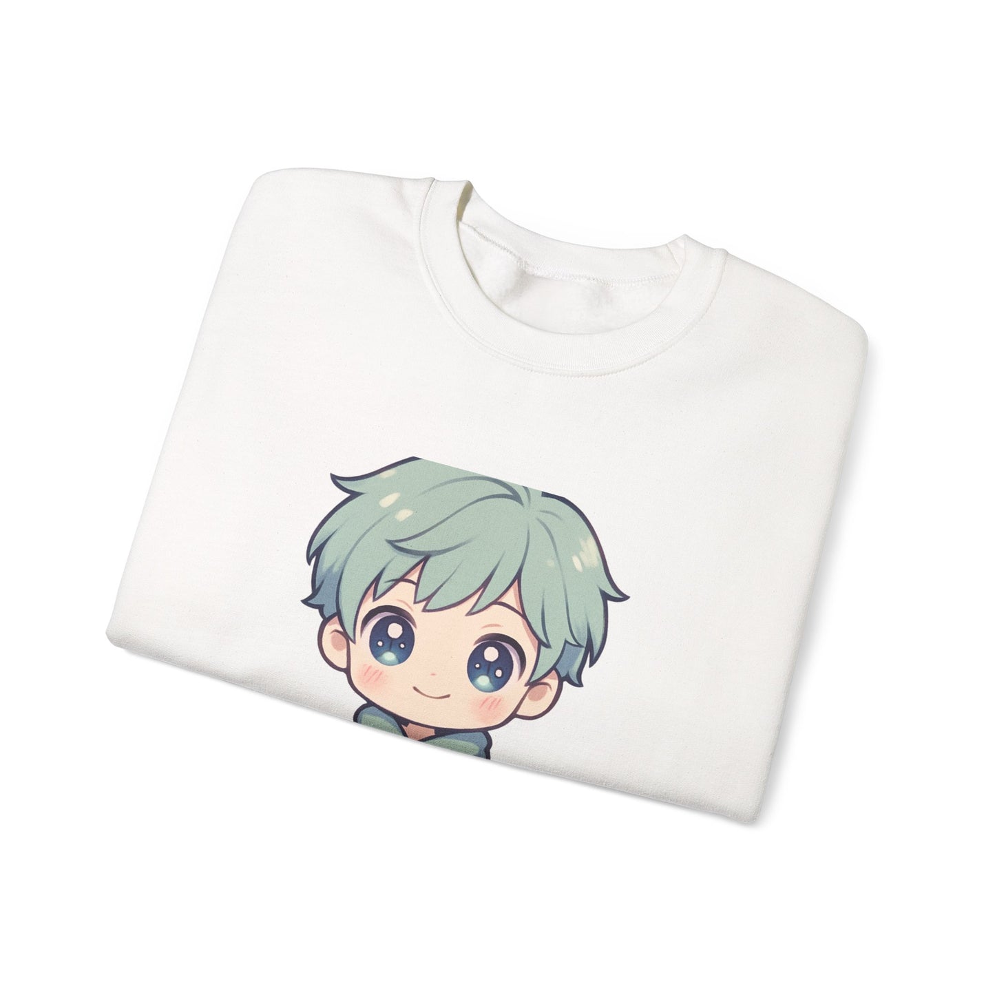 Chibi Green-Haired Boy Crewneck Sweatshirt - Cute Kawaii Anime Style