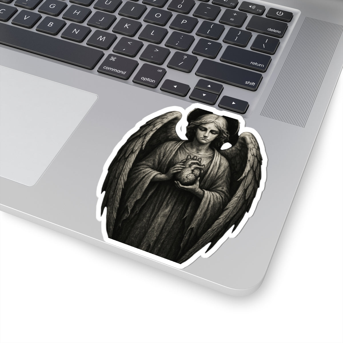 Gothic Angel Holding Sacred Heart Sticker — Kiss-Cut Vinyl Decal
