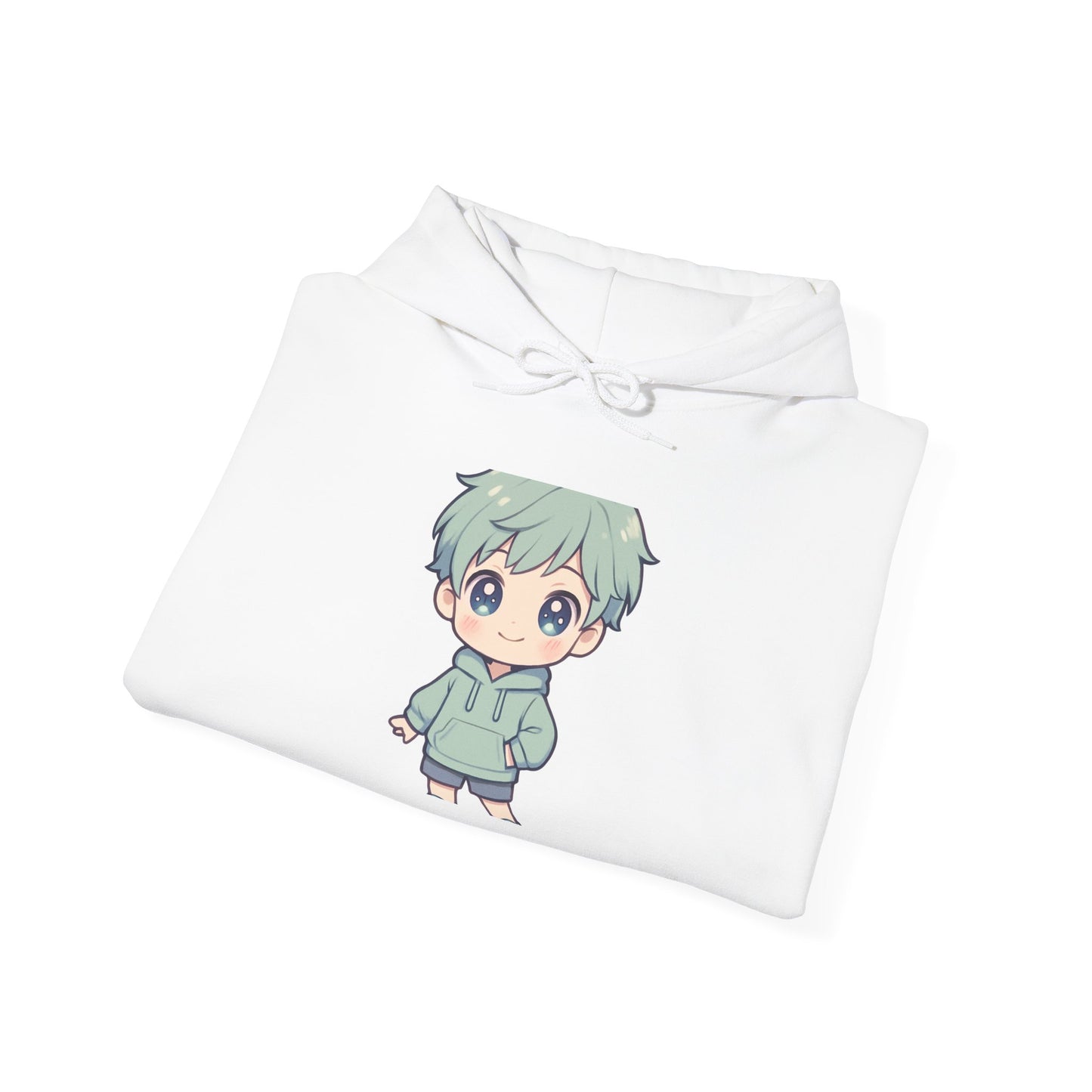 Chibi Green-Haired Boy Hoodie — Cute Anime Kawaii Sweatshirt