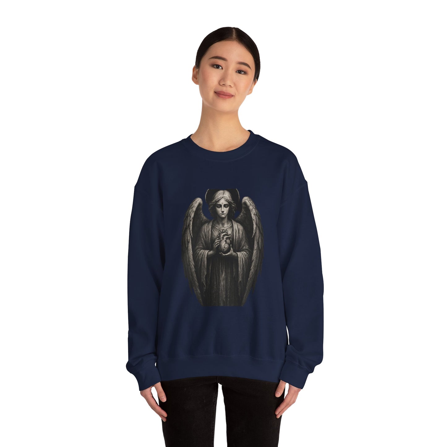 Angel Statue Crewneck Sweatshirt — Gothic Memorial Angel Graphic
