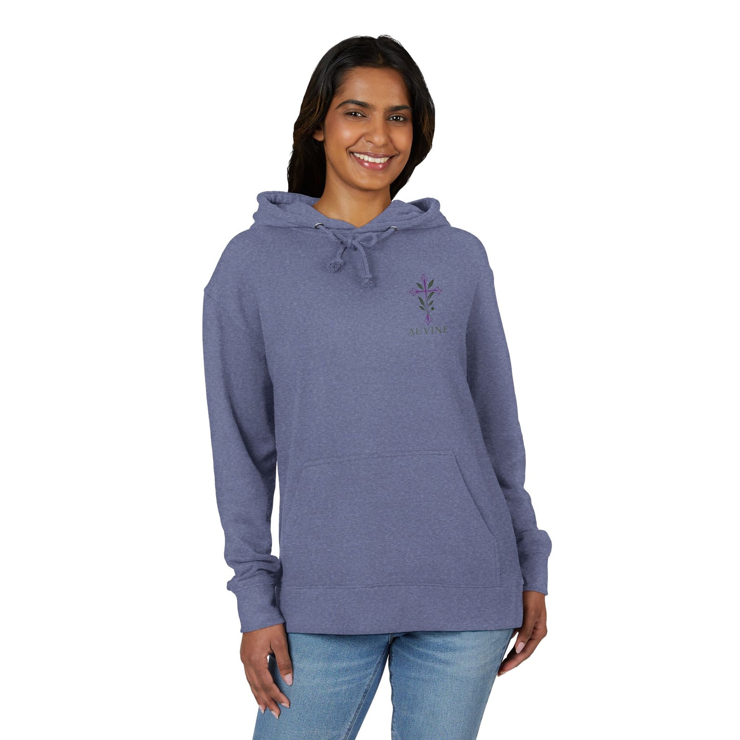 Stylish Unisex French Terry Hoodie with Purple Cross Design, Casual Wear, Gift for Teens, Faith-Inspired Fashion, Perfect for Cozy Days