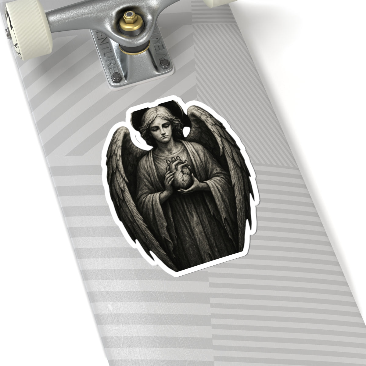 Gothic Angel Holding Sacred Heart Sticker — Kiss-Cut Vinyl Decal