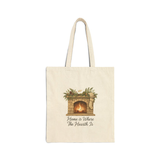 Tote Bag — 'Home Is Where The Hearth Is' Fireplace Canvas Tote