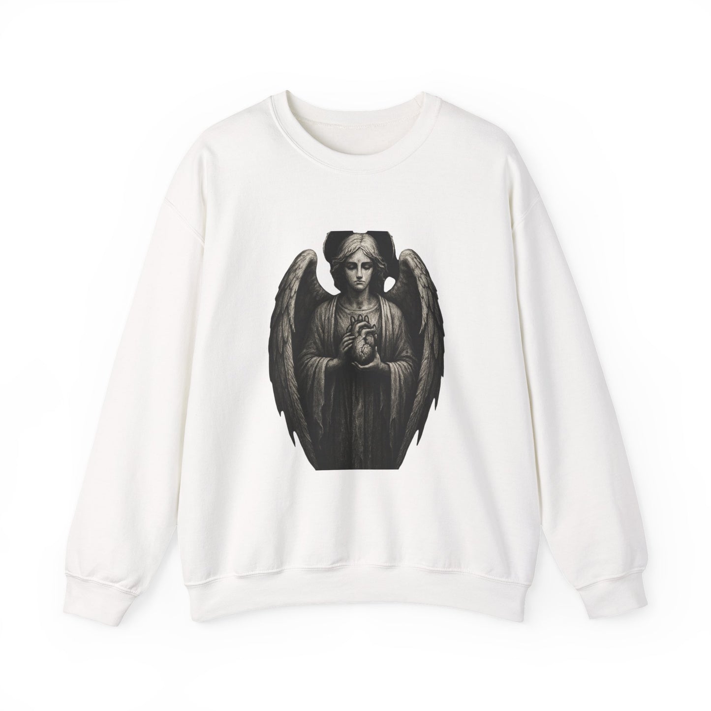 Angel Statue Crewneck Sweatshirt — Gothic Memorial Angel Graphic