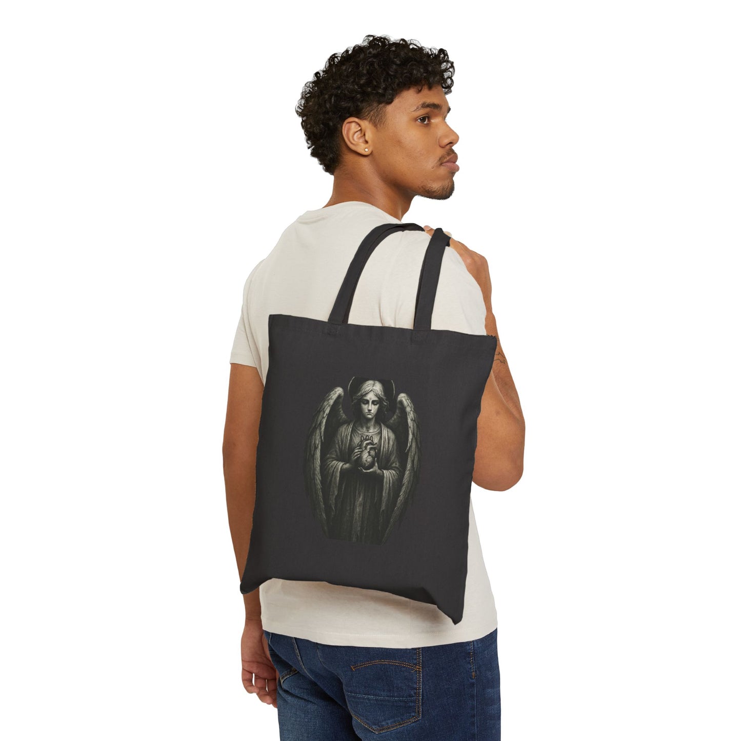Angel Statue Tote Bag — Vintage Gothic Prayer Wings Canvas Tote