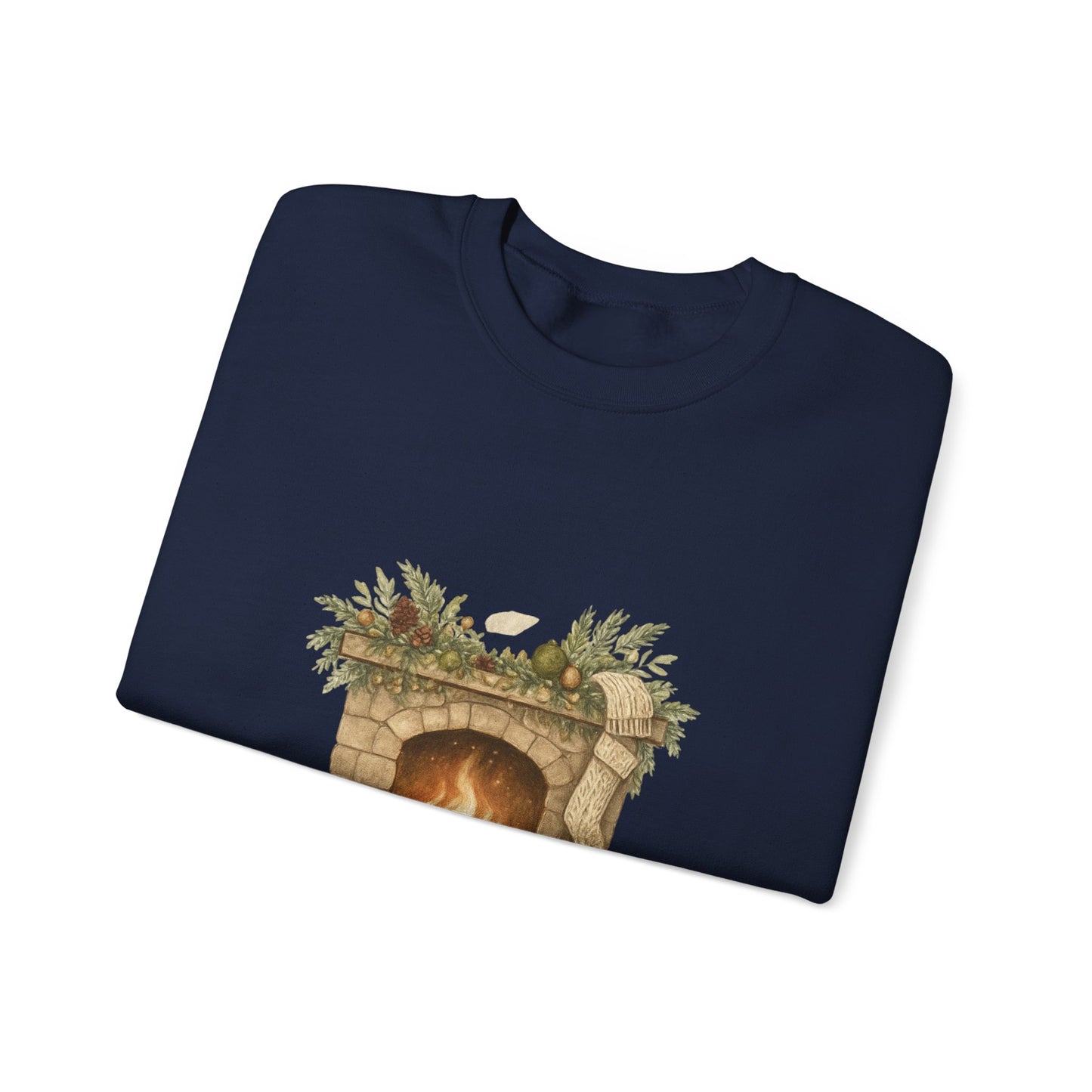 Crewneck Sweatshirt — "Home Is Where The Hearth Is" Fireplace Graphic Cozy Winter Pullover