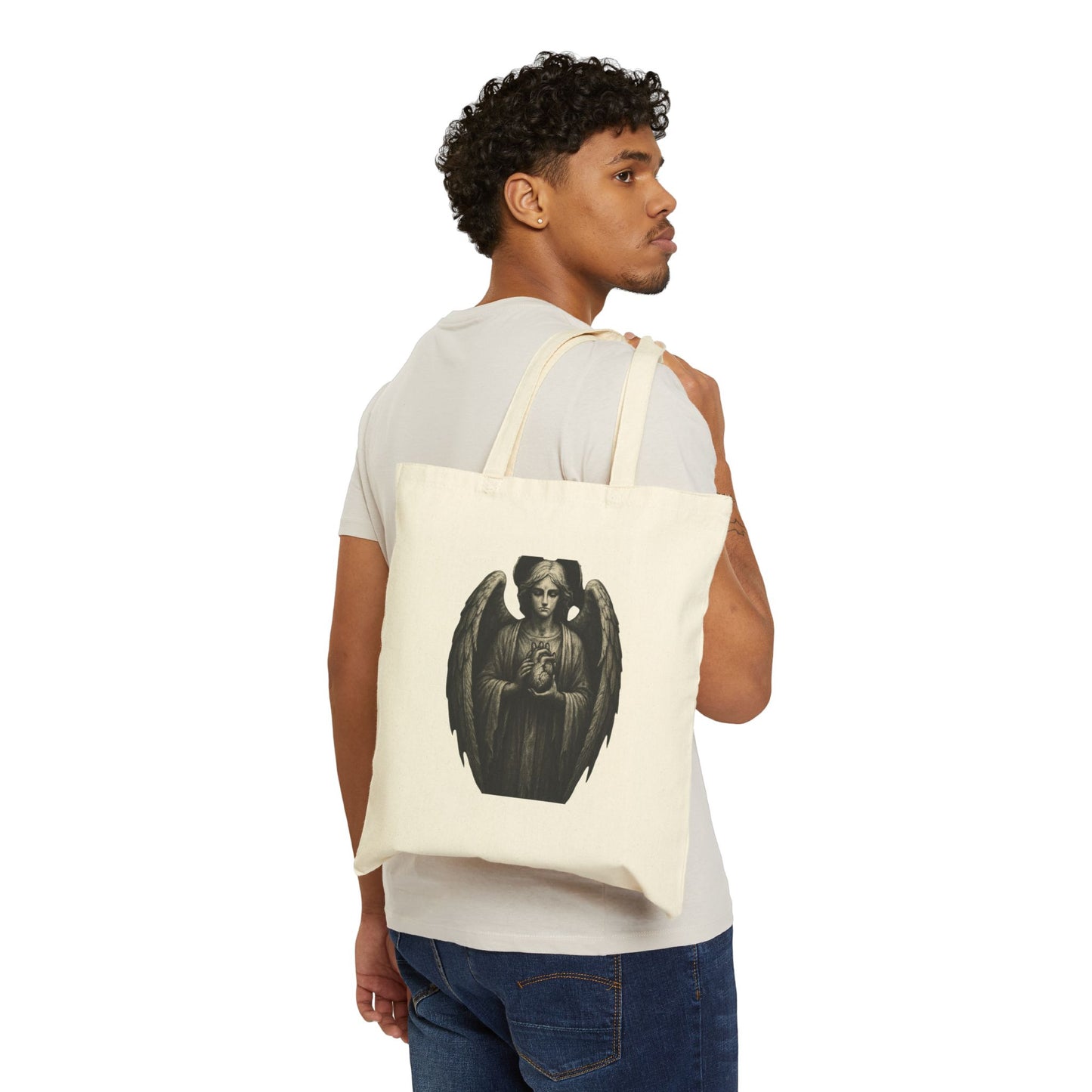 Angel Statue Tote Bag — Vintage Gothic Prayer Wings Canvas Tote
