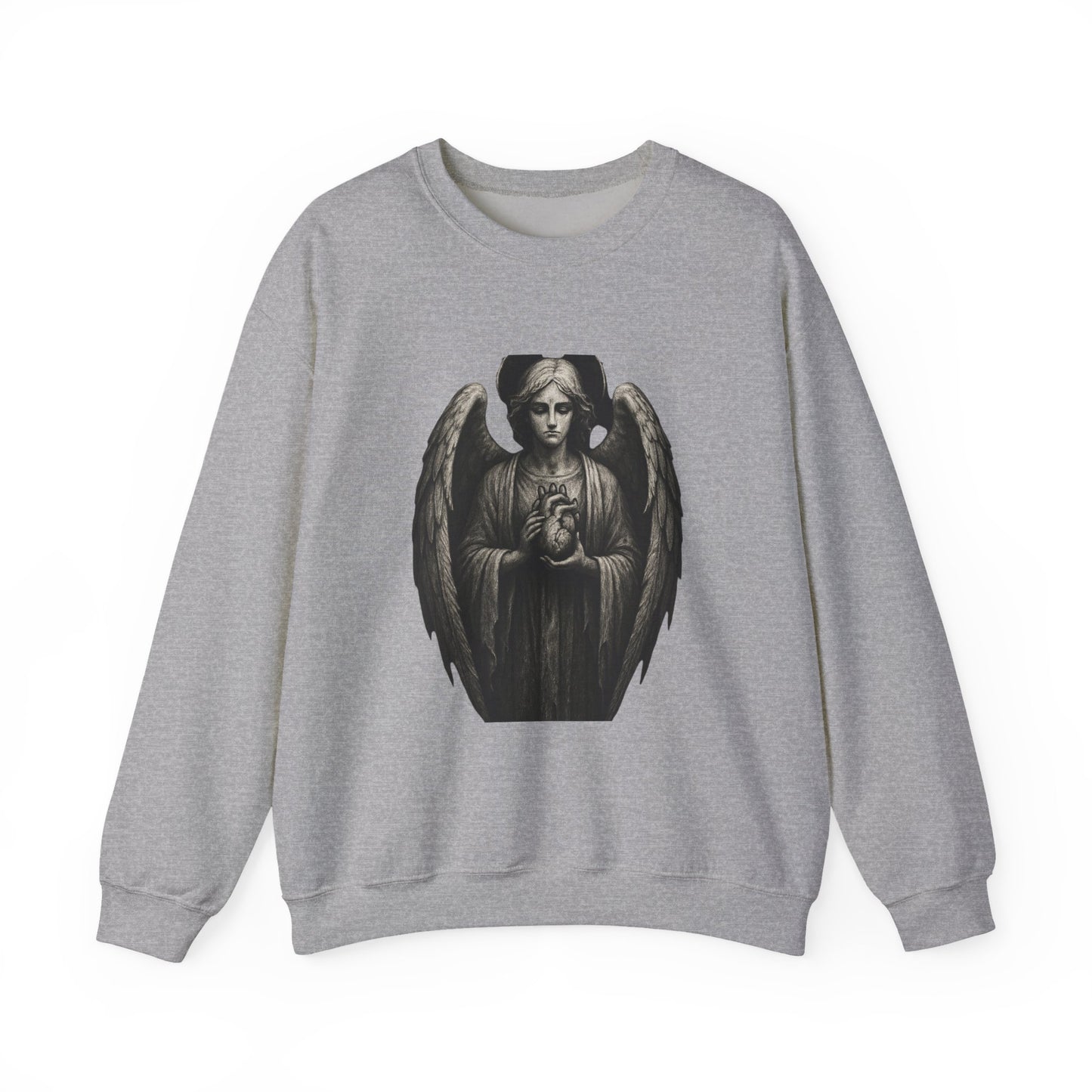 Angel Statue Crewneck Sweatshirt — Gothic Memorial Angel Graphic