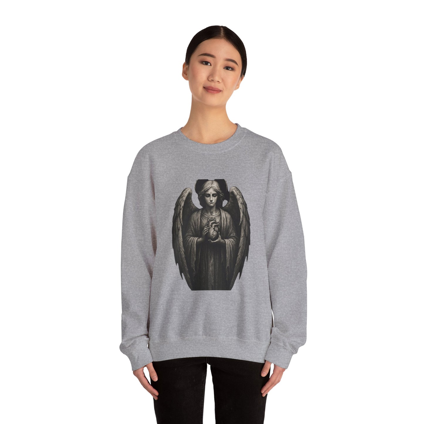 Angel Statue Crewneck Sweatshirt — Gothic Memorial Angel Graphic