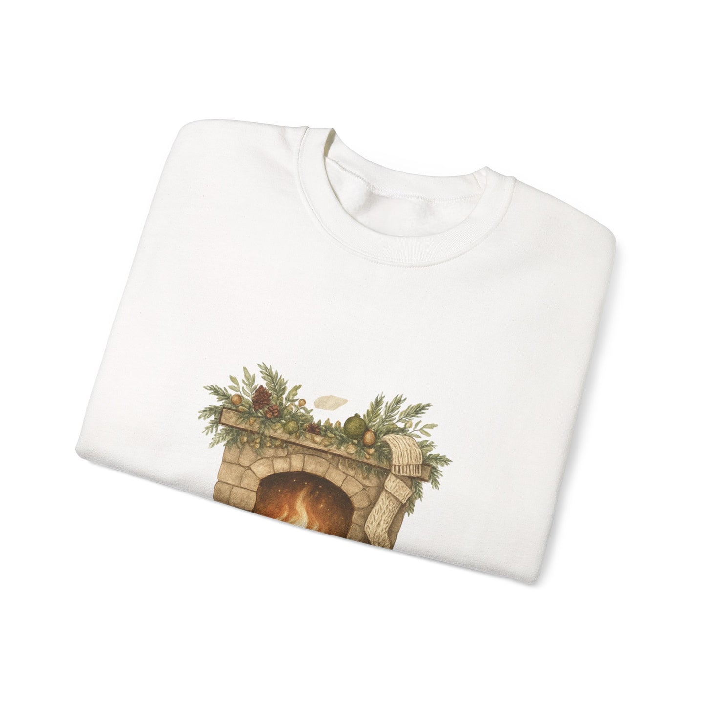 Crewneck Sweatshirt — "Home Is Where The Hearth Is" Fireplace Graphic Cozy Winter Pullover