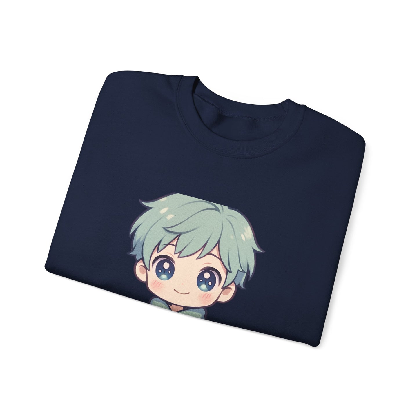 Chibi Green-Haired Boy Crewneck Sweatshirt - Cute Kawaii Anime Style