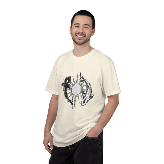 Koi Yin Yang Sun T-Shirt — Black & White Dragon Fish Symbol Tee