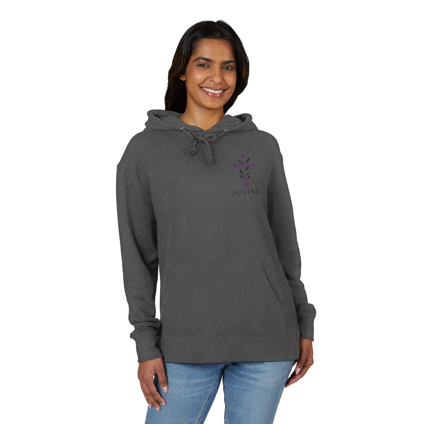 Stylish Unisex French Terry Hoodie with Purple Cross Design, Casual Wear, Gift for Teens, Faith-Inspired Fashion, Perfect for Cozy Days