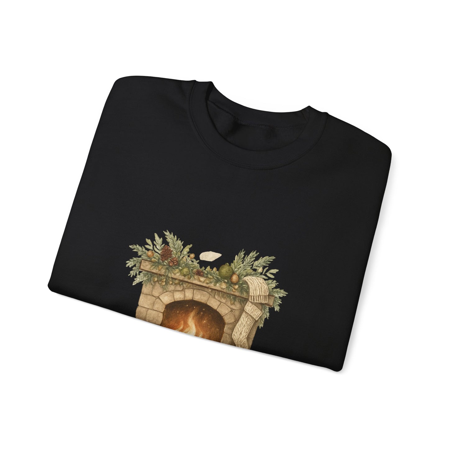 Crewneck Sweatshirt — "Home Is Where The Hearth Is" Fireplace Graphic Cozy Winter Pullover