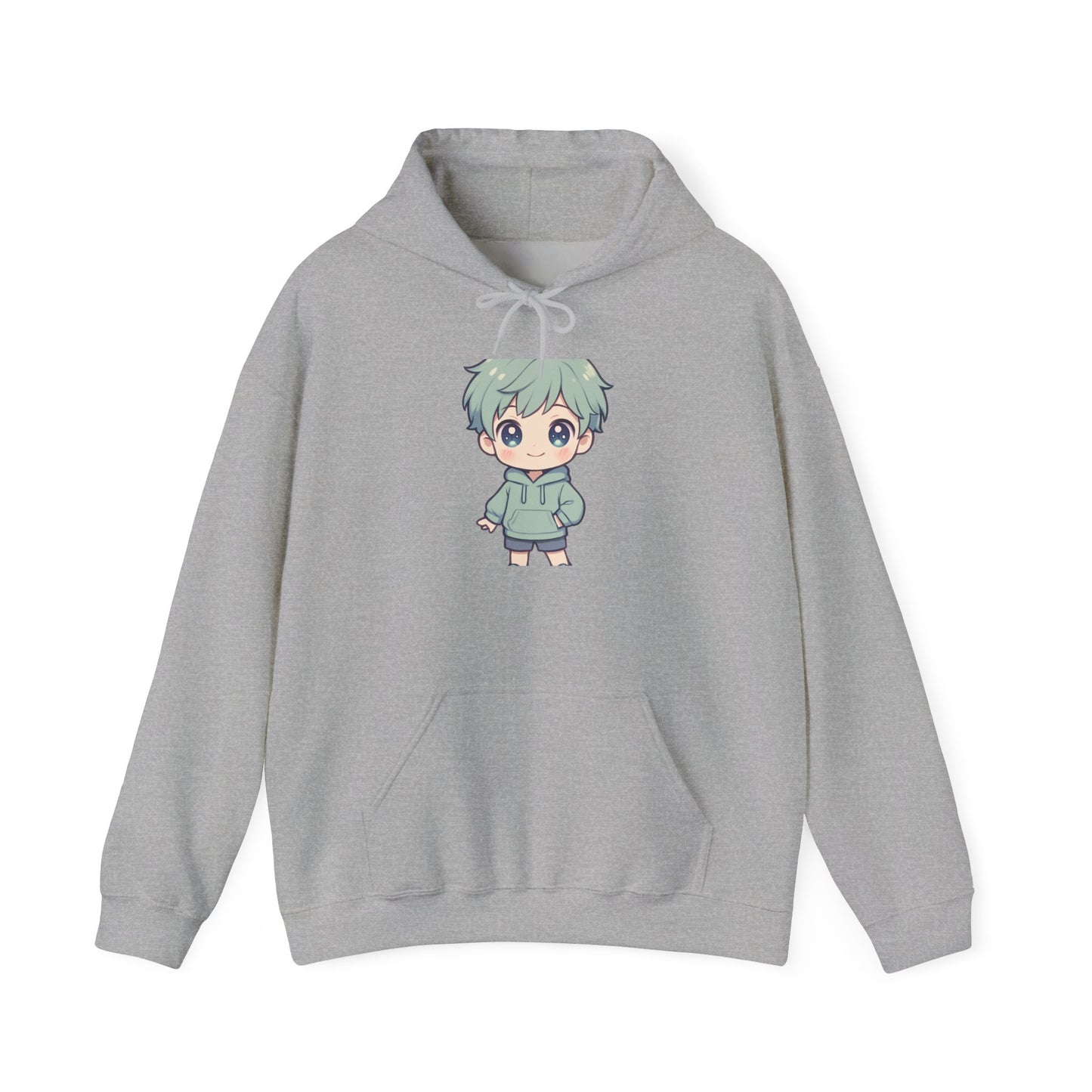 Chibi Green-Haired Boy Hoodie — Cute Anime Kawaii Sweatshirt