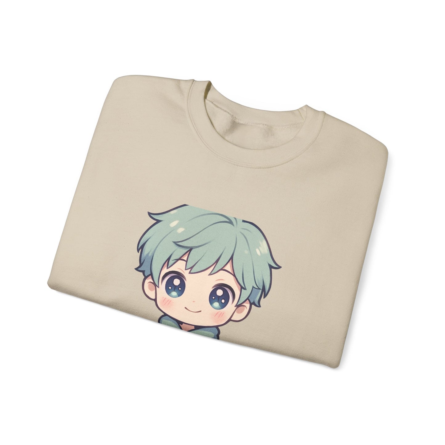 Chibi Green-Haired Boy Crewneck Sweatshirt - Cute Kawaii Anime Style
