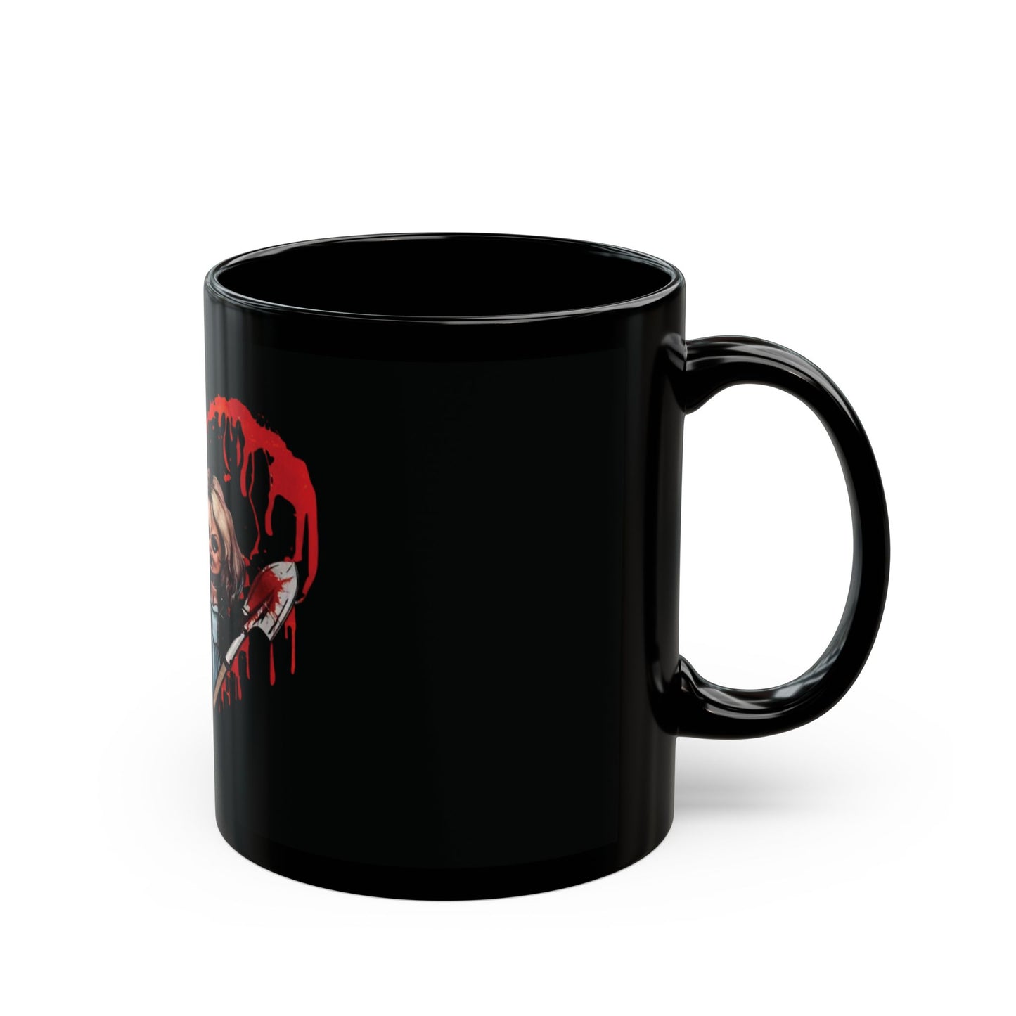 Horror Couple Heart Black Mug — Cute Creepy Chucky & Bride Design (11oz/15oz)