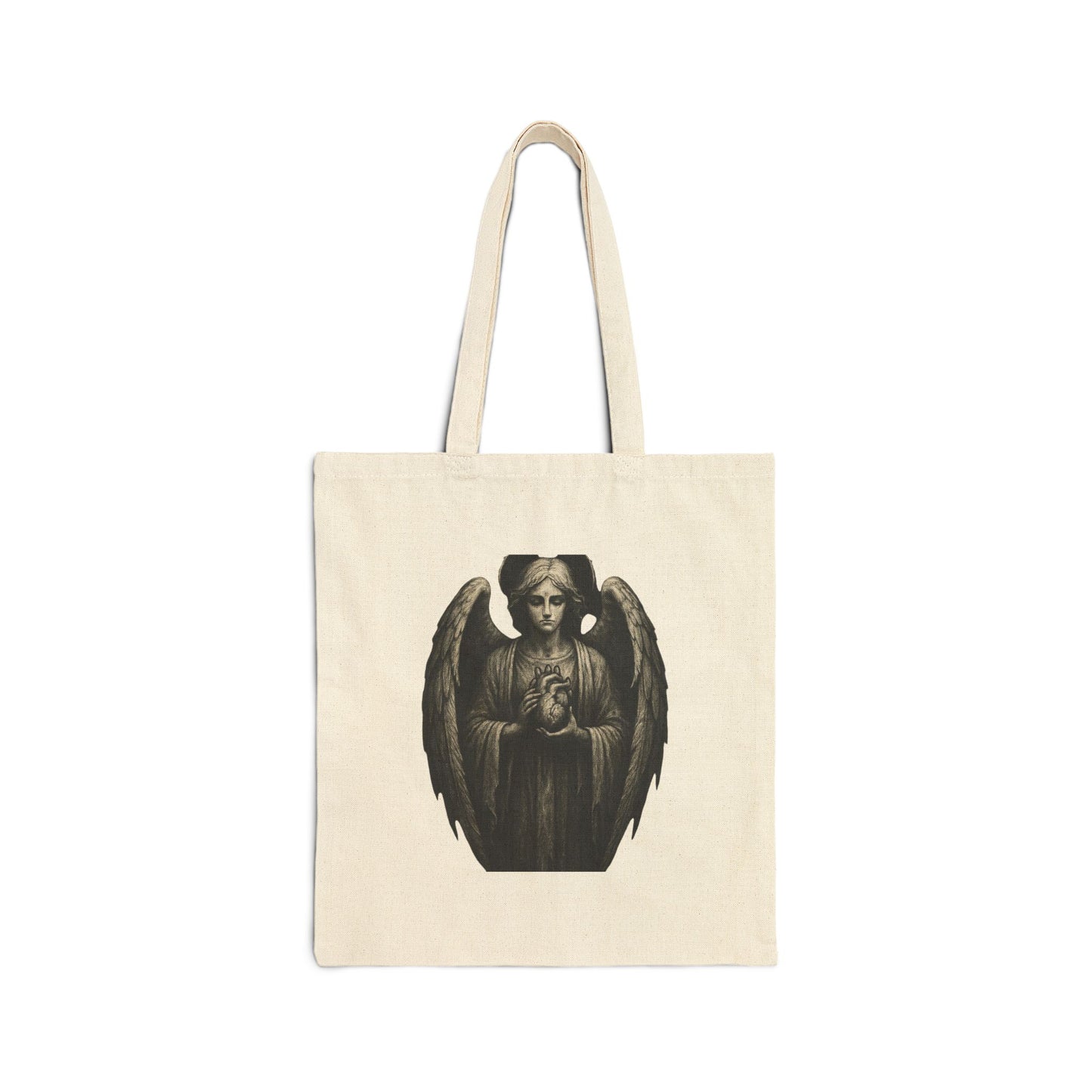 Angel Statue Tote Bag — Vintage Gothic Prayer Wings Canvas Tote