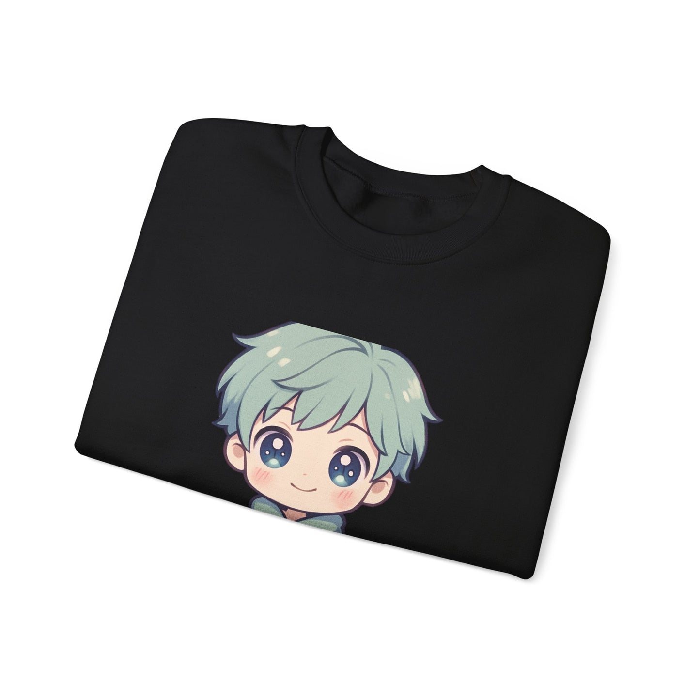 Chibi Green-Haired Boy Crewneck Sweatshirt - Cute Kawaii Anime Style