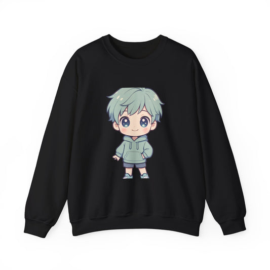 Chibi Green-Haired Boy Crewneck Sweatshirt - Cute Kawaii Anime Style