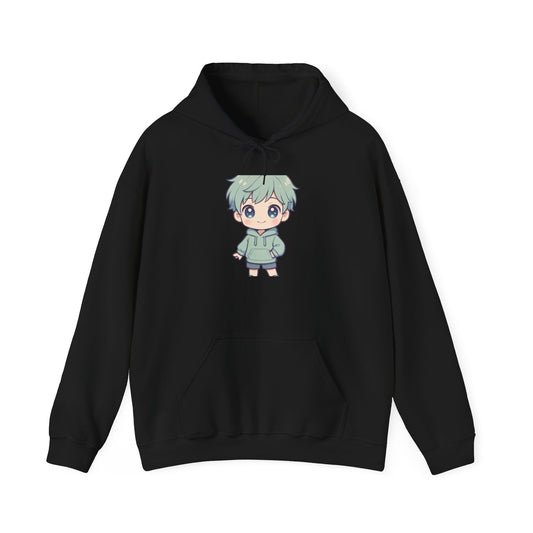 Chibi Green-Haired Boy Hoodie — Cute Anime Kawaii Sweatshirt