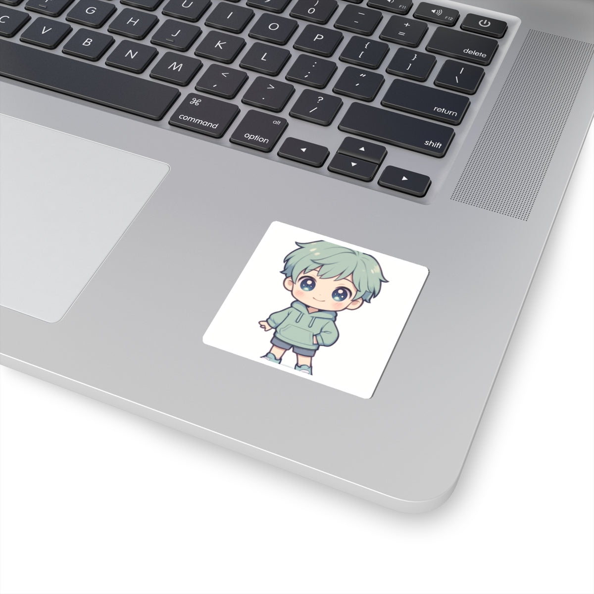 Chibi Boy Cute Anime Sticker — Pastel Green Hoodie Kiss-Cut Decal