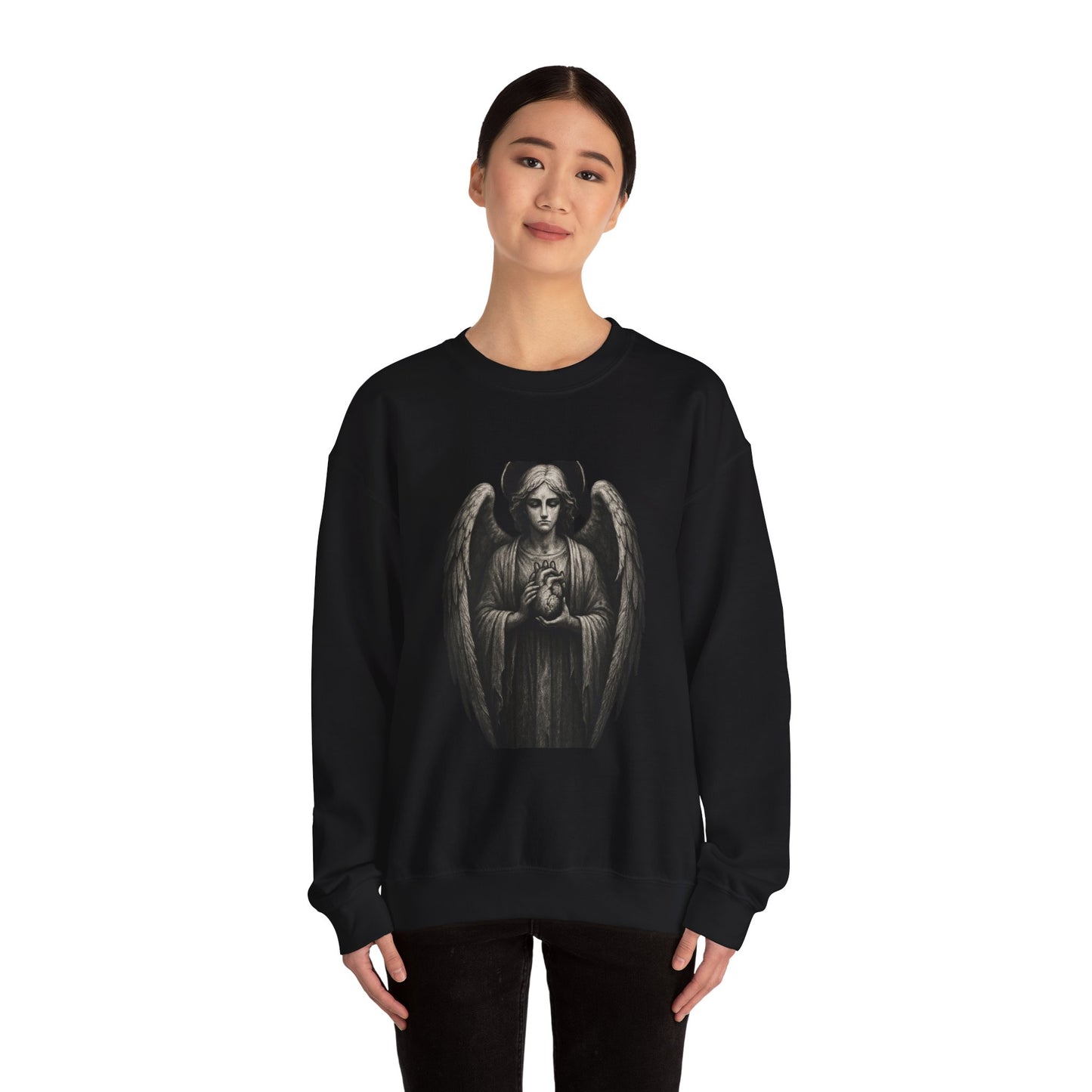 Angel Statue Crewneck Sweatshirt — Gothic Memorial Angel Graphic