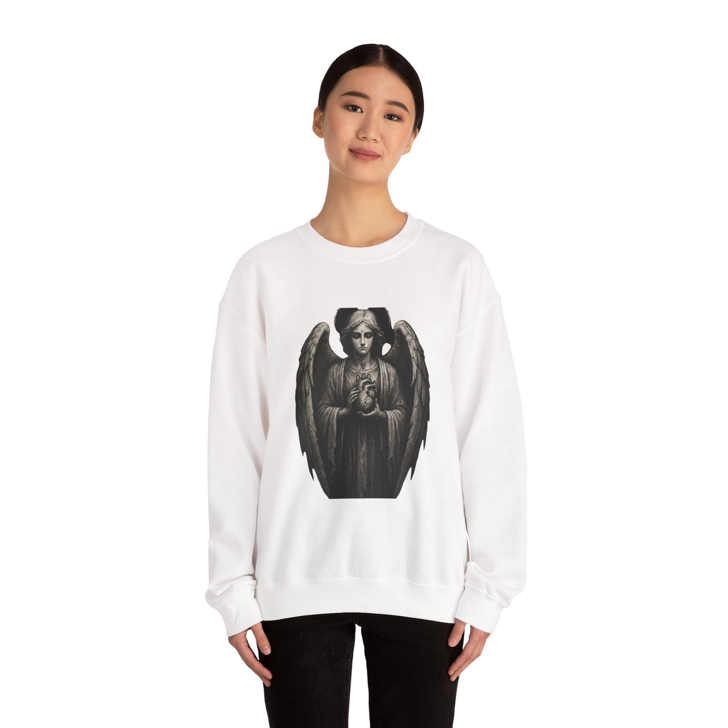 Angel Statue Crewneck Sweatshirt — Gothic Memorial Angel Graphic