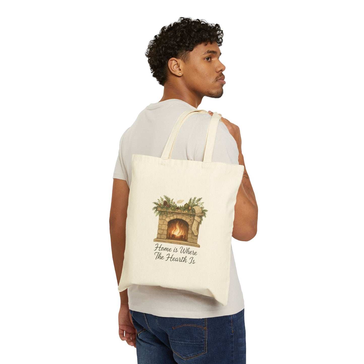 Tote Bag — 'Home Is Where The Hearth Is' Fireplace Canvas Tote