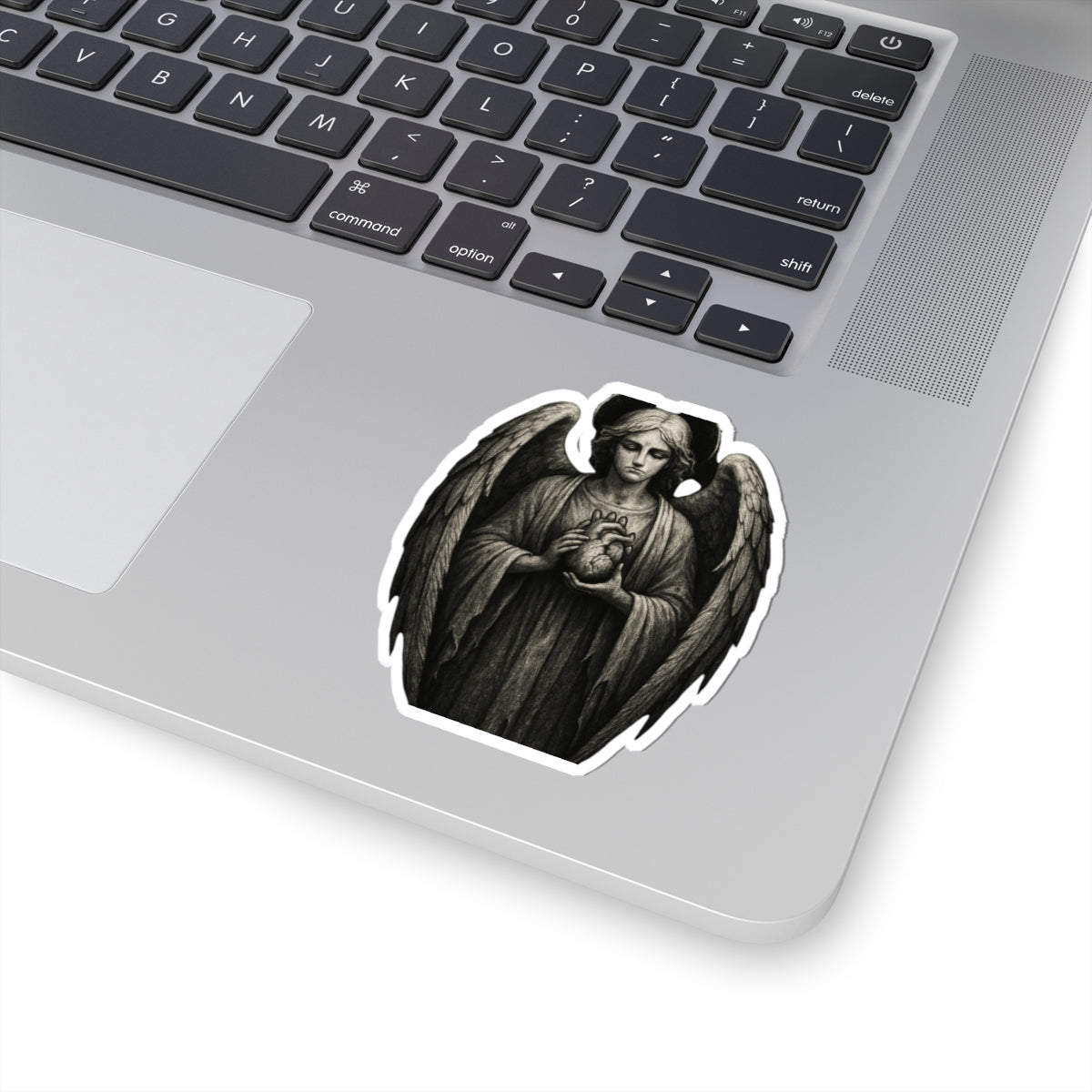 Gothic Angel Holding Sacred Heart Sticker — Kiss-Cut Vinyl Decal