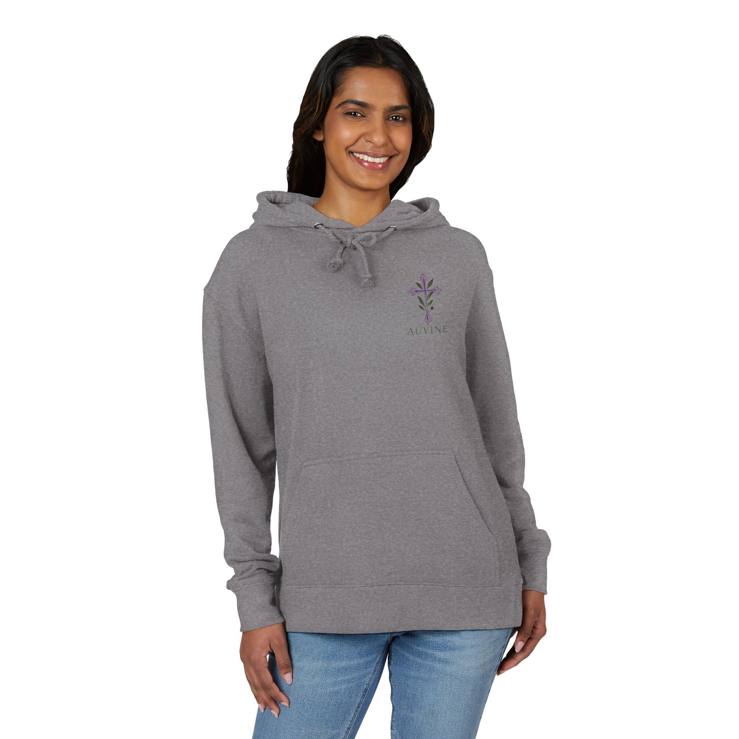 Stylish Unisex French Terry Hoodie with Purple Cross Design, Casual Wear, Gift for Teens, Faith-Inspired Fashion, Perfect for Cozy Days