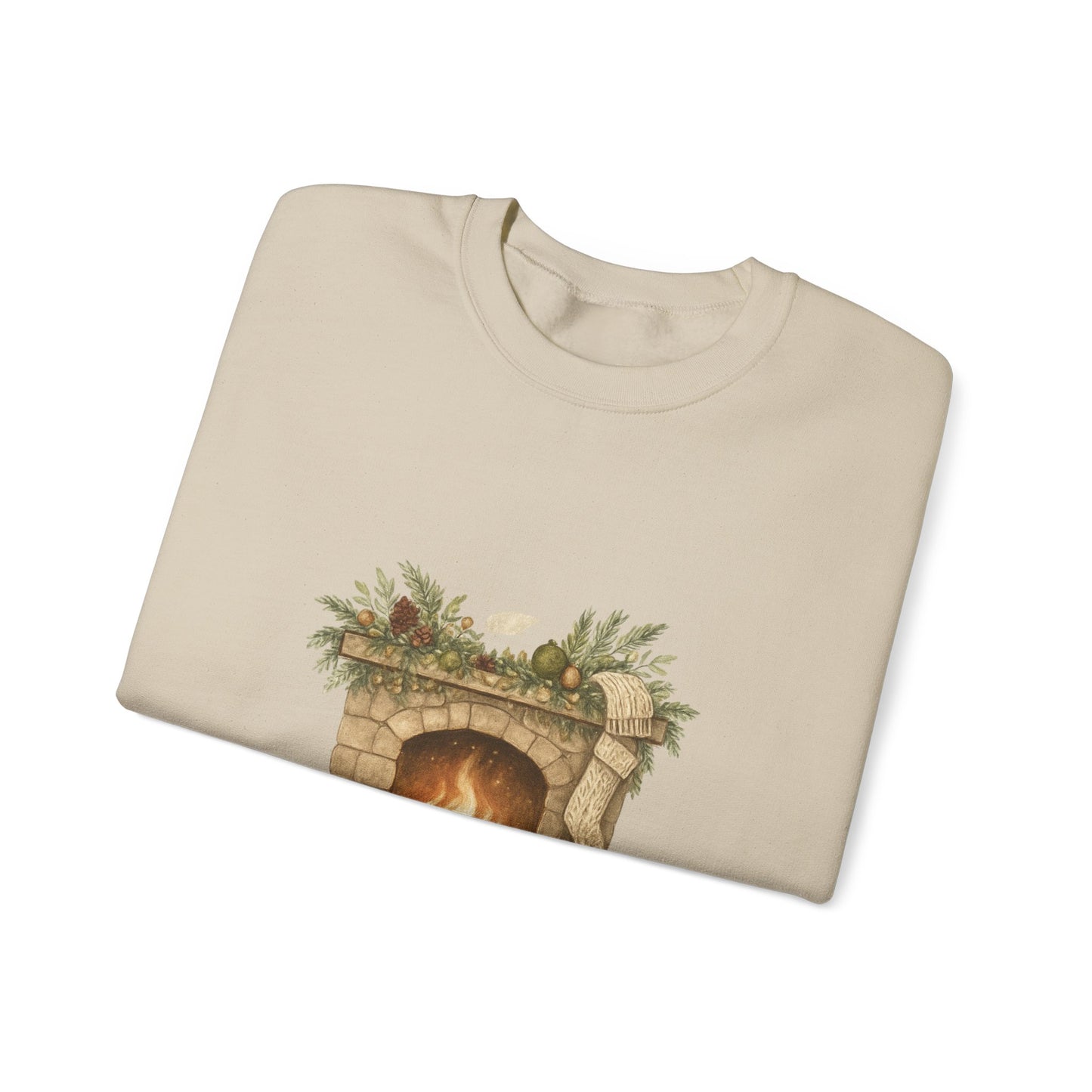 Crewneck Sweatshirt — "Home Is Where The Hearth Is" Fireplace Graphic Cozy Winter Pullover